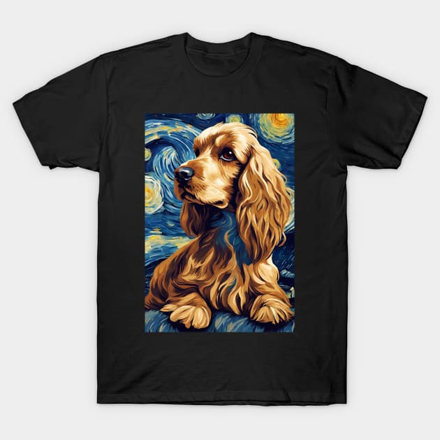 Cocker Spaniel Dog Breed Painting Dog Breed Painting in a Van Gogh Starry Night Art Style T-Shirt by Art-Jiyuu